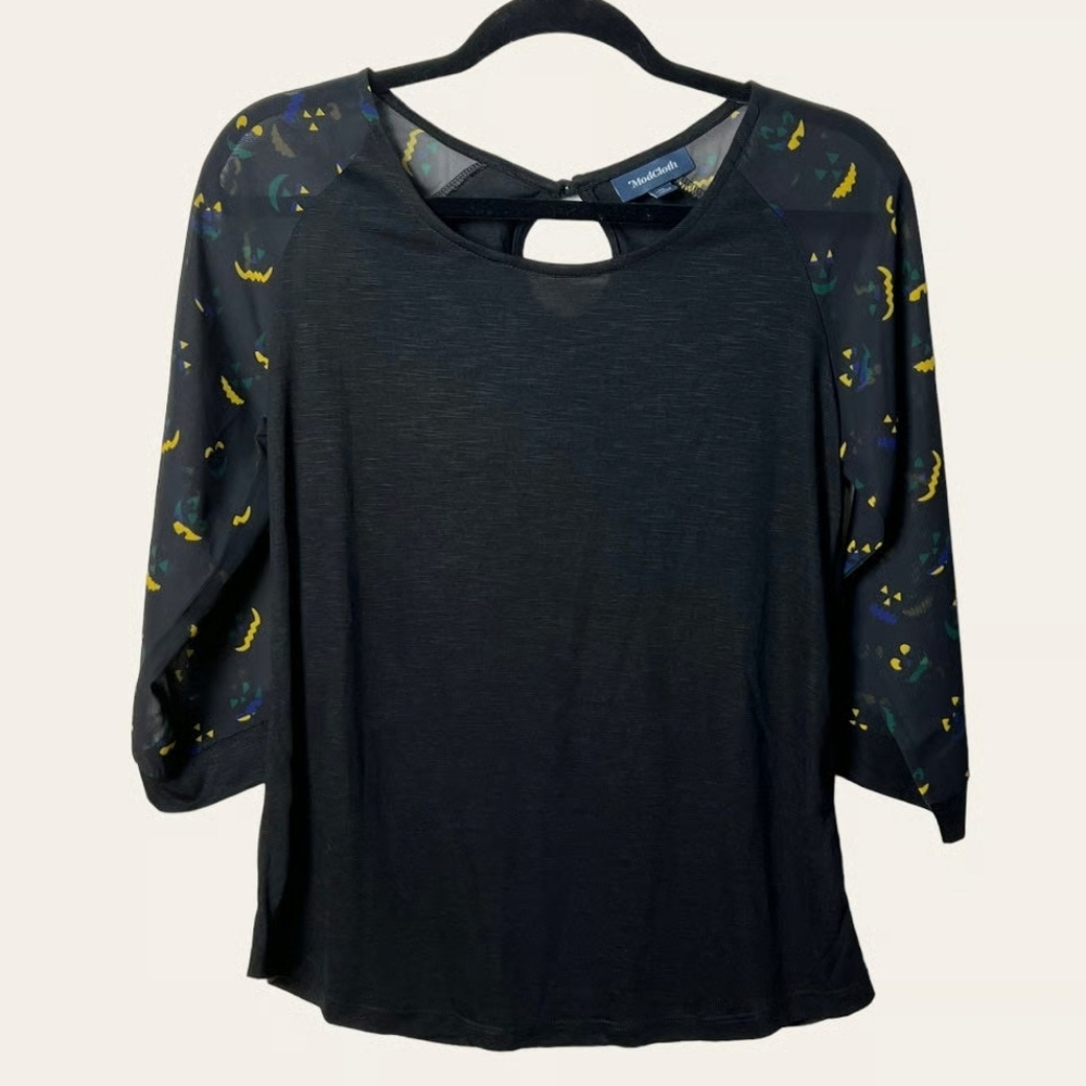 Modcloth Halloween Jack o lantern sheer sleeved top  🎃